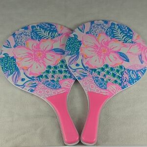 Set Of 2‎ Lilly Pulitzer Beach Paddleball Bright Tropical Floral Pattern Paddles